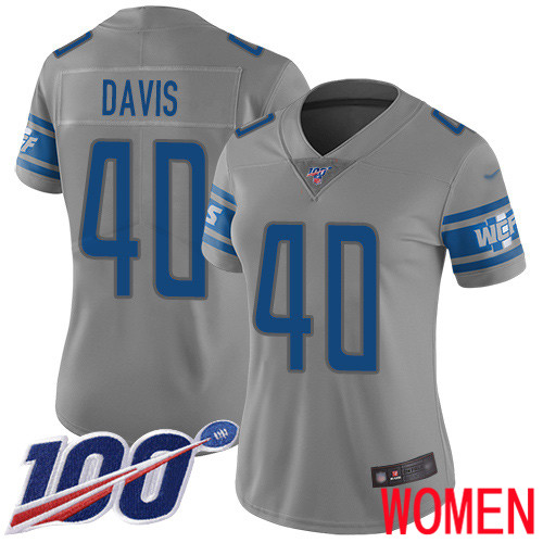 Detroit Lions Limited Gray Women Jarrad Davis Jersey NFL Football #40 100th Season Inverted Legend->women nfl jersey->Women Jersey